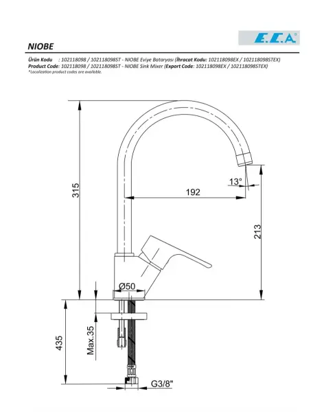 NİOBE EVİYE (MUTFAK) BATARYASI