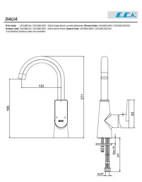 DALİA KUĞU BORULU LAVABO BATARYASI