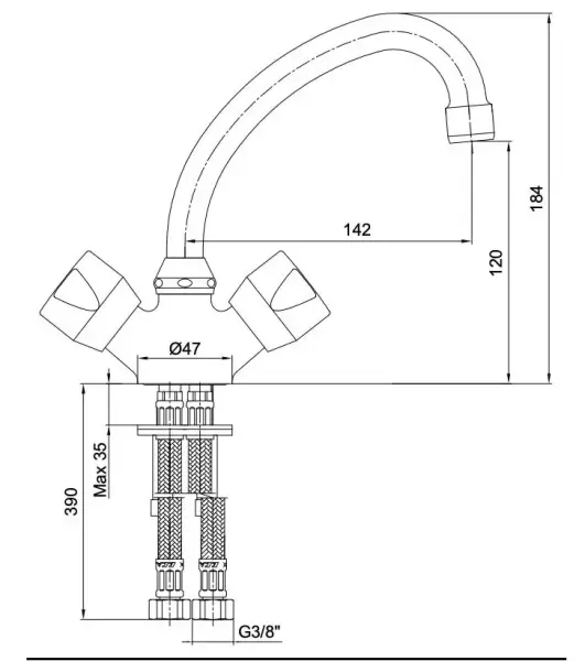 PINAR LAVABO BATARYASI MUSLUĞU ÇİFT SU GİRİŞLİ