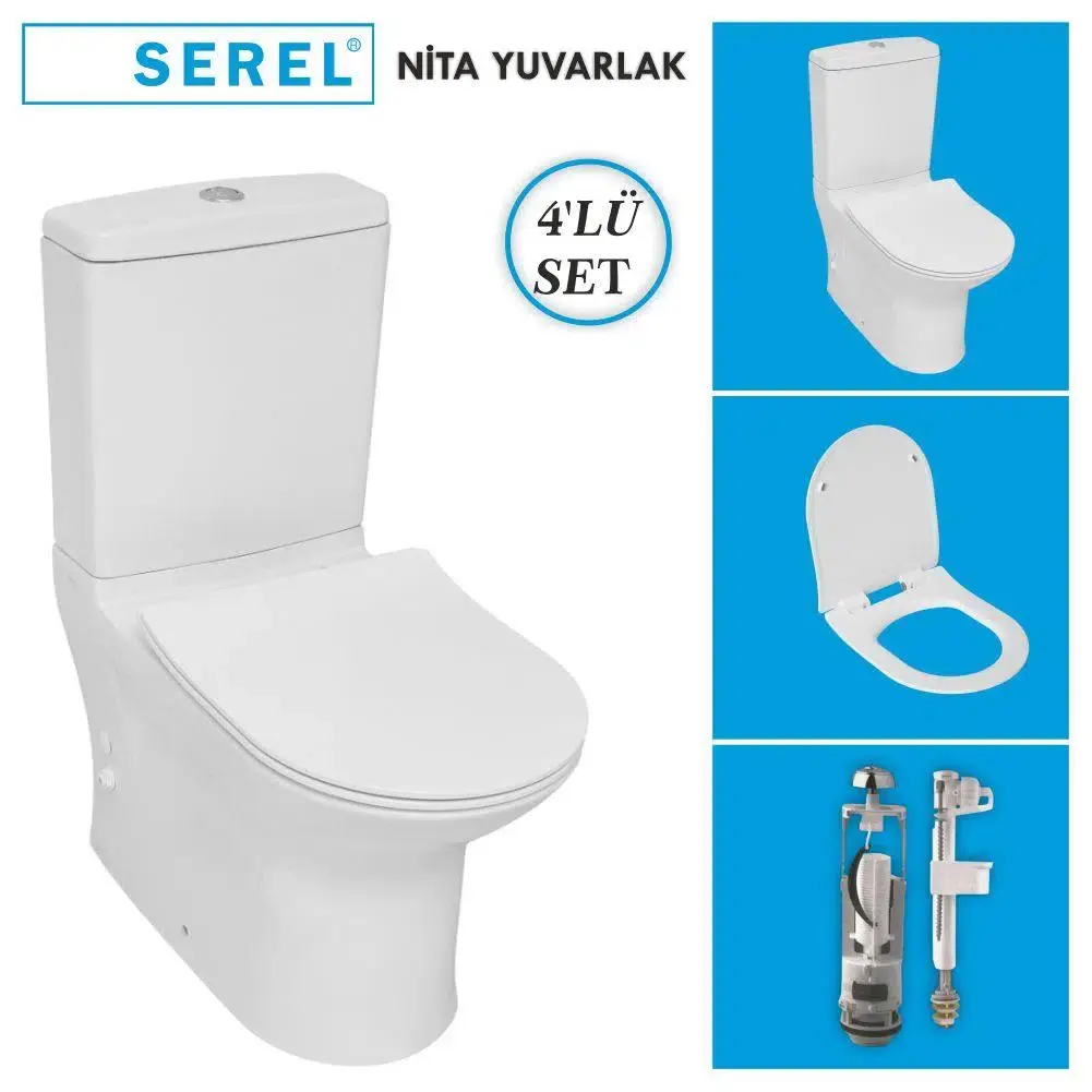 Serel Nita Yuvarlak Duvara Sıfır Klozet 4'lü Set