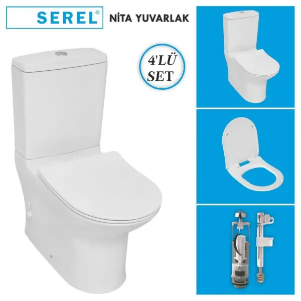 Serel Nita Yuvarlak Duvara Sıfır Klozet 4'lü Set