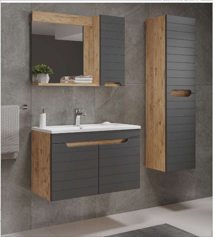 Avos hülya  Banyo Dolabı 65 Cm Antlantik çam Antrasit